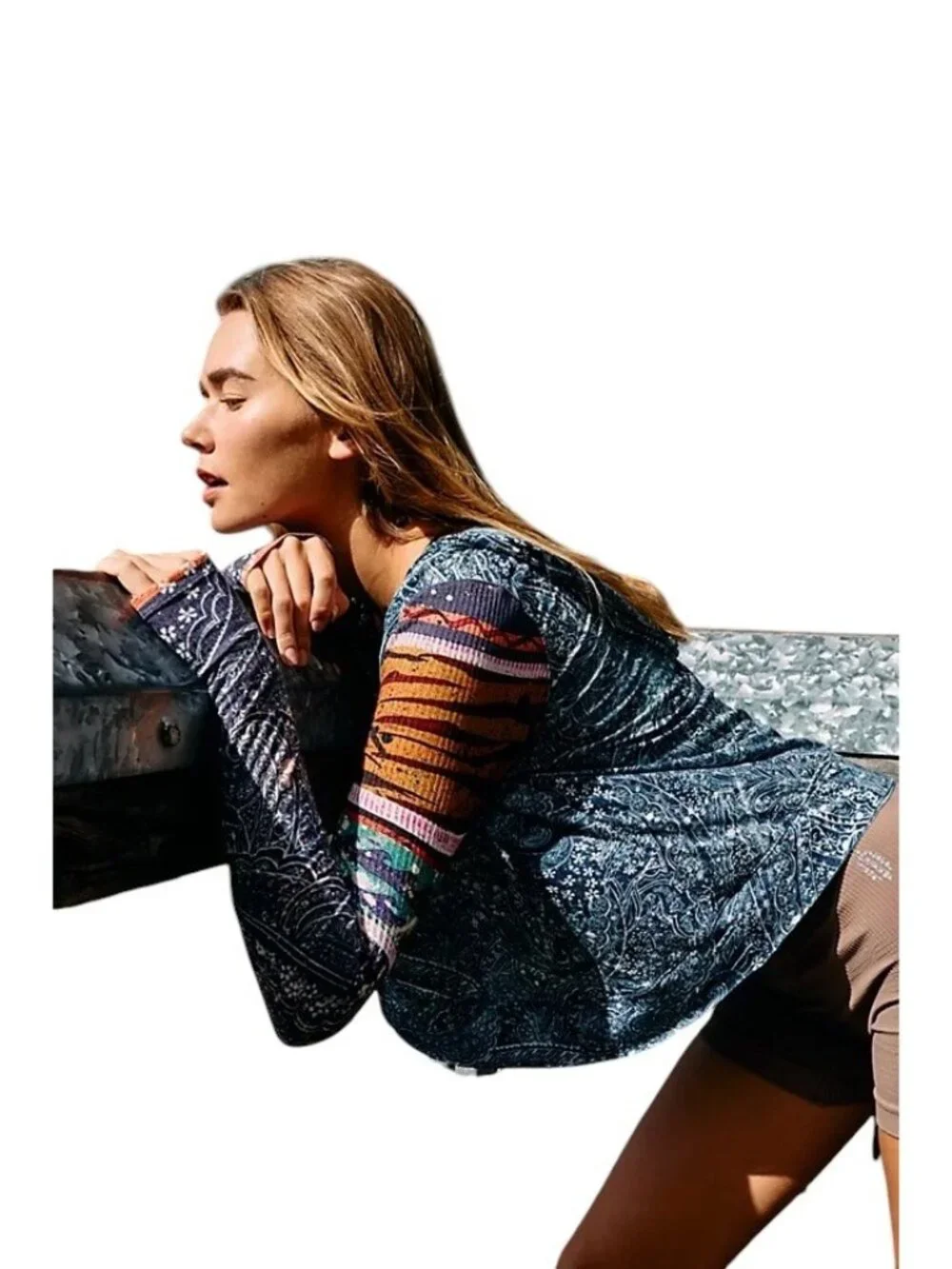 Free People FP Movement Soul Searcher Printed Hoodie Blue Size S Boho Hippie